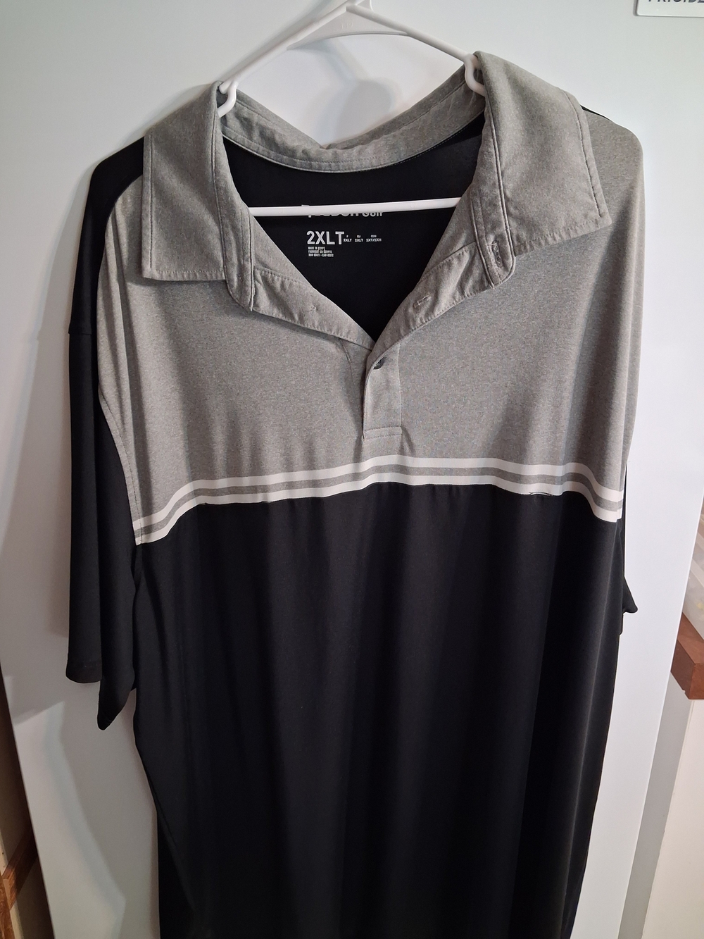 Reebok Golf Men's 2XLT Black Gray Stripe Polo Shirt Big Tall Read Flaws